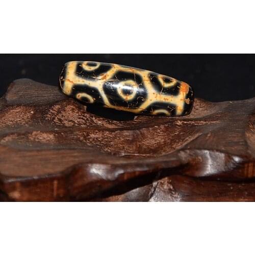 Tibet Feng Shui Totem 12*40mm Dark Yellow Old Agate Tortoiseshell 9 Eyes DZI Beads For Men&Women`s Jewelry DIY Free Shipping