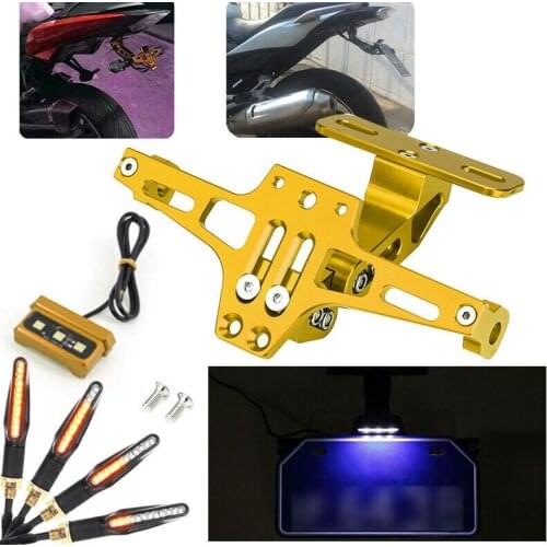 Universal Motorcycle Fender Eliminator Adjustable License Plate Holder Bracket LED with 2 pair of Signal Lights