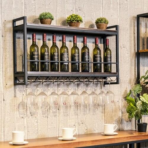 Nordic wine rack/wall-mounted wrought iron solid wood wall rack/wine display rack/wine rack/wine glass rack
