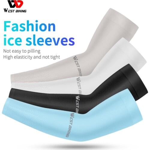 WEST BIKING Cool Ice Silk Sunscreen Arm Sleeves High Elasticity Breathable Solid Color UV Protection Sport Arm Cover For Summer
