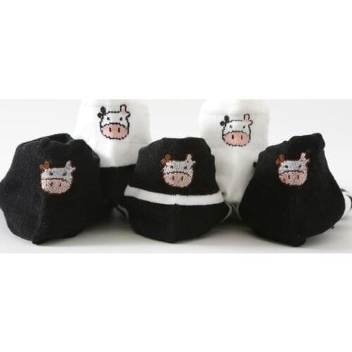 Yishine New 10 Pairs Cute Cow Pattern Casual Cotton Crew Sock Kawaii Animals Milk Socks for Girls