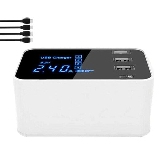 Multiple USB Charger Stand LCD Display For iPhone 8 11 12 pro max Type C 8 Port QC 3.0 Fast Charging Station For Samsung Xiaomi