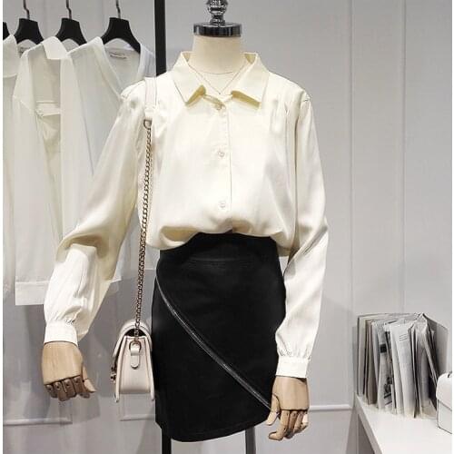 Womens Spring Summer Runway Fashion Long Sleeve Beige Shirt Female Casual Loose Office Lady Basic Blouse Tees Tops TB1697