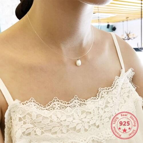 2019 New Style 925 Sterling Silver Necklace for Women Simple Fashion Chic Freshwater Pearl Pendant Clear Necklace Jewelry