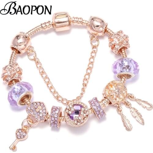 Rose Gold Love Key Charm Bracelets For Women Catching Love Network Fit Original Fine Bracelets Bangles Romantic Jewelry Gift