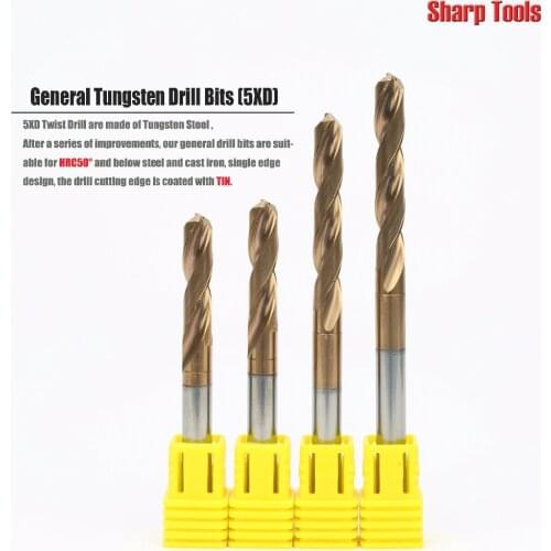 1pcs 6mm Tungsten Solid Carbide Twist Long Drill Bits for Metal Steel 5xD with 2 Internal Coolant Holes TIN Coating CED5.1-6.0mm