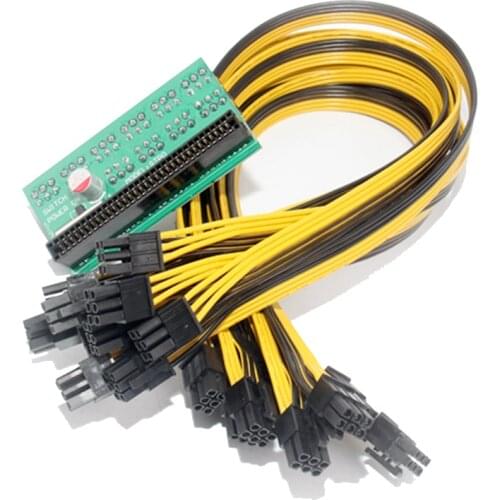 10 Port 6Pin Breakout Adapter Board With 10PCS 50CM UL 1007 6Pin Male to 6Pin Male Cable 18AWG Wire Mining Power Supply Kit