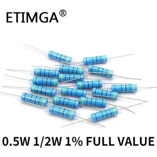 100PCS/LOT 1/2W 0.5W 1% Metal film resistor 0.47R 0.5R 0.56R 0.62R 0.68R 0.75R 0.82R 0.91R 0.47ohm 0.5ohm 0.56ohm 0.62ohm 0.68oh