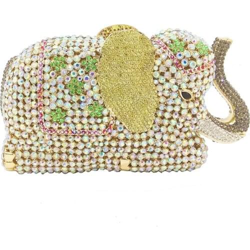 19x10CM Evening Bag Metal Banquet Bag Animal Elephant Diamond Clutch Bag a6610