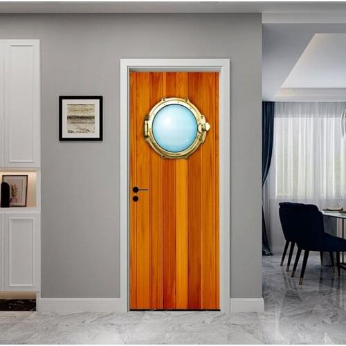 3D Simulation Wooden Door Door Sticker Self Adhesive Wall Sticker DIY Renovation Waterproof Poster for Home Decor