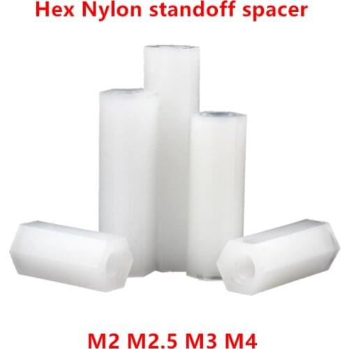 50pcs M2 M2.5 M3 M4 White Hex Nylon Standoff Spacer Flat head Double pass column nylon plastic spacing screw screws