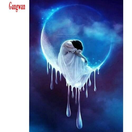 DIY Diamond painting girl cross stitch kits blue beauty moon full diamond embroidery 5d mosaic icons rhinestone pictures decor
