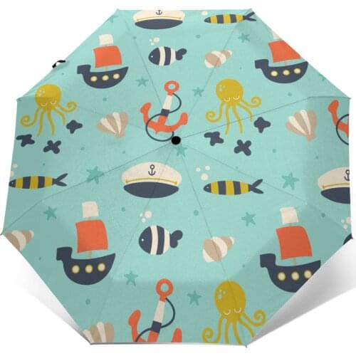 Automatic Umbrella Lovely Sailor Pattern three-fold umbrella women men rain umbrella