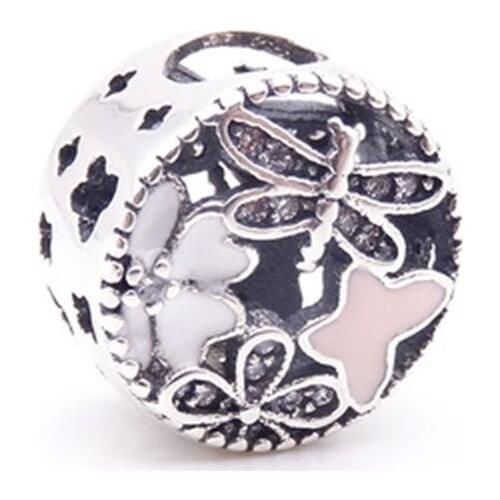 Newest 925 Sterling Silver Hollow out Daisy Butterfly Dragonfly Enamel Charm Beads Fits PAN Bracelets DIY Jewelry