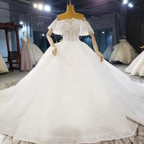 Sparkly Boho Wedding Dress White 2021 Strapless Sequin Ball Gown Ivory Bride Dresses Long Vestido De Noiva Elegant Suknia Slubna