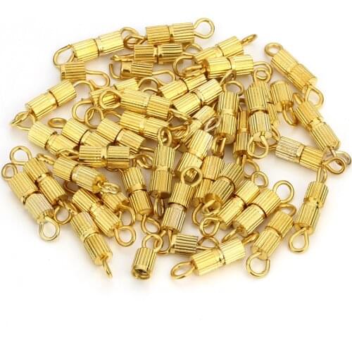 50pcs/lot 14*3mm Copper Screw Clasps Gold Silver Color Cylinder Connectors For Diy Jewelry Accessories Making Findings