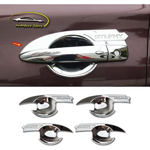 Silver LOGO Car Door protector handle Bowl frame Cover Trim For Nissan Sylphy 2012 - 2019 ABS Chrome accessories styling