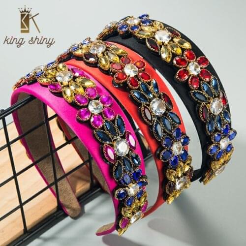 Baroque Palace Style High Class Hair Bands Super Shiny Oval and Round Glass Drill Rhinestone and Pearl Wide Flower Hair Bands