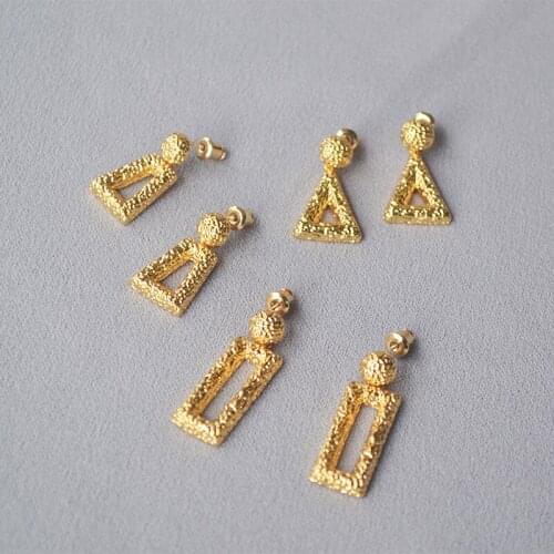 European and American small original design concave convex texture geometric pattern brass gold-plated Stud Earrings