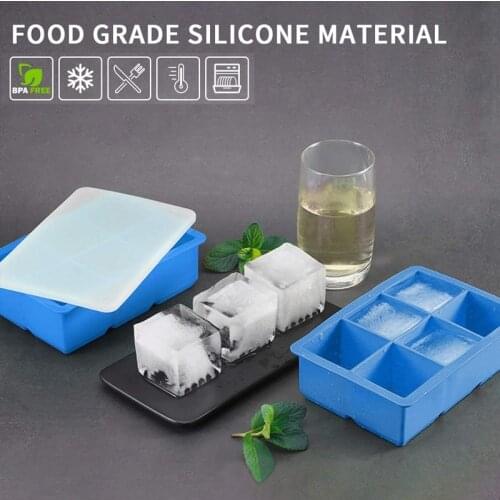 Big Grid Silicone Ice Cube Mold Ice Cube Maker Flexible Silicone Ice Cube Tray with Lid Freezer Cold Drinks Whiskey Cocktails
