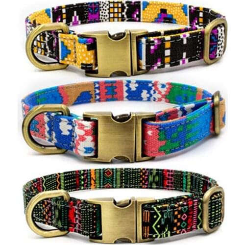 Gold bow tie Bohemian style lettering pet collar canvas dog collar pull dog leash set