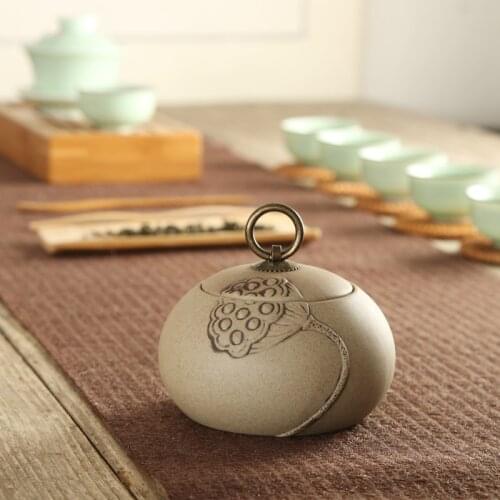 Ceramic Tea Caddy Coarse Pottery Sealed Can Travel Portable Canister Home Seasoning Bottle Small Candy Storage Tank with Lid