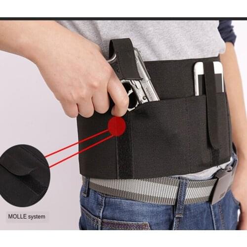 Outdoor Multifunctional Tactical Girdle 95CM Elastic Waistband Concealed Carry Gun Holster Right-hand Pistol Girdle Belt
