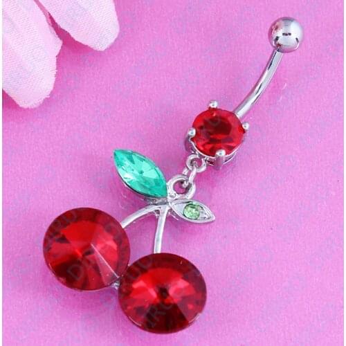 1PC Sale 316L Surgical Steel Red Double Cherry Dangle Navel Belly Ring nickel-free body piercing jewelry