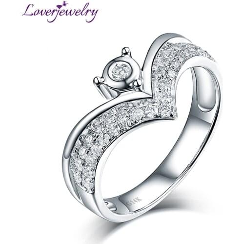 LOVERJEWELRY Crown Diamonds Lover Ring Real 14Kt White Gold SI Diamonds Jewelry Rings For Lady Wedding Band Fine Jewelry