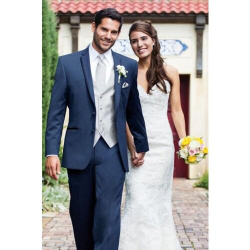 Wedding Suit For Men Terno Slim Fit High Quality Fashion Tuxedos Bule Notch Lapel 5Pieces(Jacket+Pant+Tie+Handkerchief+Vest)