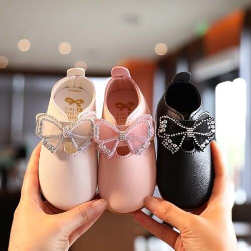 Girls' leather shoes 2020 new fashion childrens clothing autumn bowknot rhinestone princess shoes childrens flat shoes