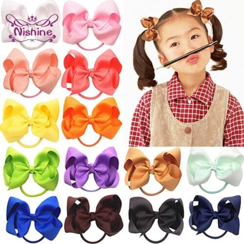 Nishine 10 CM Grosgrain Ribbon Bowknot Baby Girl Hair Rope Solid Color Handmade Bows Elastic Hairband Princess Headwear Kid Gift