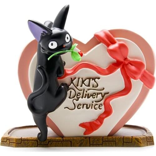 My Neighbor Totoro Kiki Delivery PVC Cat Action Figure Doll Service Couple Rose Heart Shaped Flower Pot Resin Plastic Model