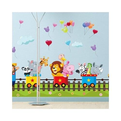 Cartoon Animal Train Wall Sticker Nursery Aisle Wall Decals Kids Room Decoration DIY Bathroom Decor Posters And Prints Mural