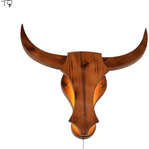 Nordic Vintage Retro Animal Wood Cow Wall Lamps for Living Room Industrial Loft Decor Home Modern Indoor Lighting Restaurant Bar