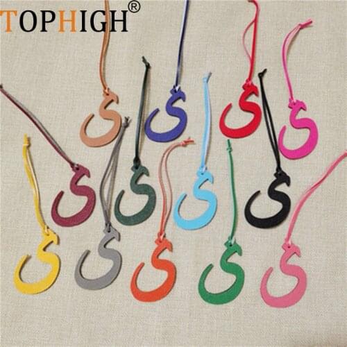 Newly Customized Genuine Leather Character Arabic Letters Shoulders Bag Charm Alphabet Keyring Women Leather Bag Pendant Handbag