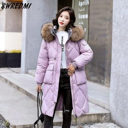 SWREDMI 2021 New Long Coat Women Thick Warm Parkas Large Fur Collar Waterproof Winter Jackets Female Big Pockets Clothing