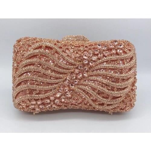 Top Quality Womens Champagne Diamond Evening Clutches Purse Ladies Wedding Party Shoulder Phone Bag Elegant Crystal Clutch