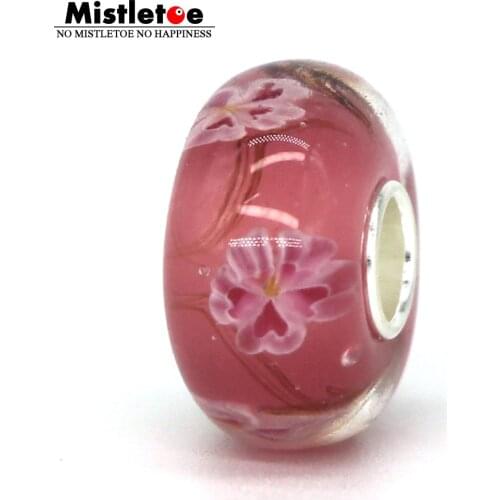 Mistletoe 925 Sterling Silver Red With 3D Dasies Flower Murano Glass Charm Bead European Jewelry
