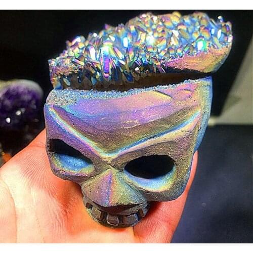 Natural quartz crystal. Titanium colored light ring. Reiki. Chakra. Square apex. Energy stone specimen