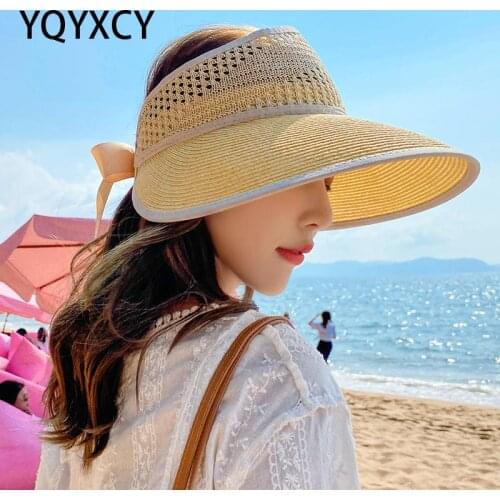 YQYXCY New Summer Hats For Women Empty Top Big Large Brim Sun Hat Female Outdoor Sunscreen Sunshade Casual Straw Visor Cap