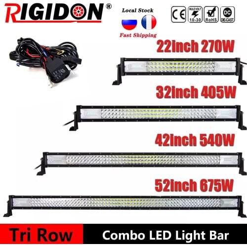 RIGIDON 22" 32" 42" 52" inch Led Light Bar Work Light 7D led bar 3-Row 4x4 Truck ATV Car Offroad Driving Light Bar WIth Wiring