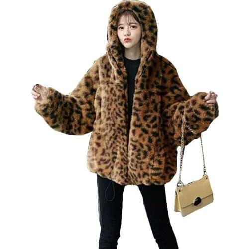 Loose Short Women Fur Coat Fur & Faux Fur Winter Warm Hooded High-quality Women Fur Coat New Imitation rabbit Fur Coat JK201