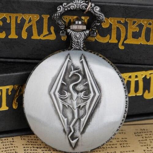 Unique Grey Game Theme Quartz Pocket Watch with Chain Pendant Necklace Mens Women CF1228