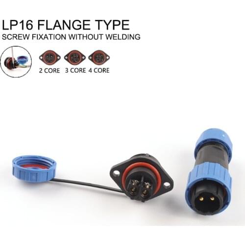 LP/SP16 IP68 Flange Type Waterproof Connector Male&Female Plug&Socket 2 3 4 Pin Wire Connectors Screw Crimp Wiring Solder-free