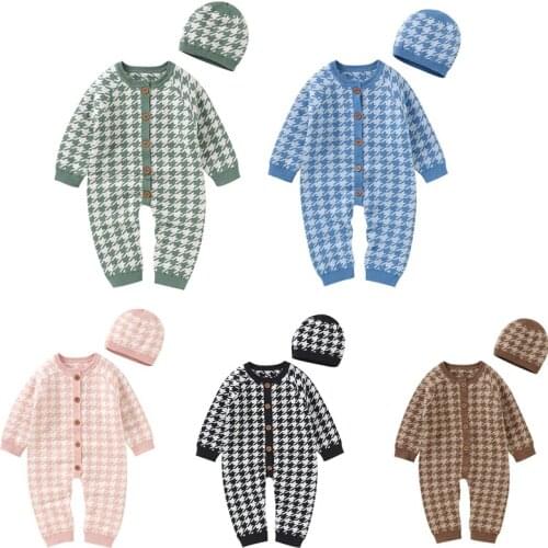 Korean Style Toddler Baby Boys Girl Knitting Romper+Hat Autumn Winter Baby Girls Clothes Newborn Baby Girls Knitting Jumpsuit