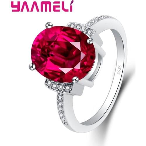Top Quality Big Oblate Red Cubic Zirconia Luxury Woman Ring Perfect Crystal Ladies Engagement Ring Wholesale