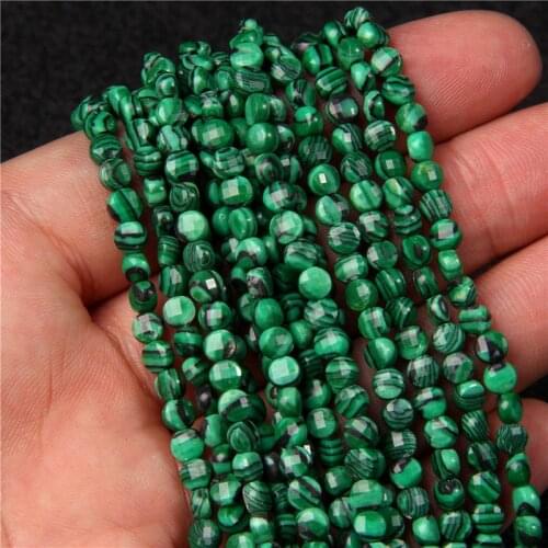 Green Peacock Malachite Natural Stone 4mm 6mm Round Faceted Coin Shape Loose Beads For Jewelry Making DIY Necklace Earrings