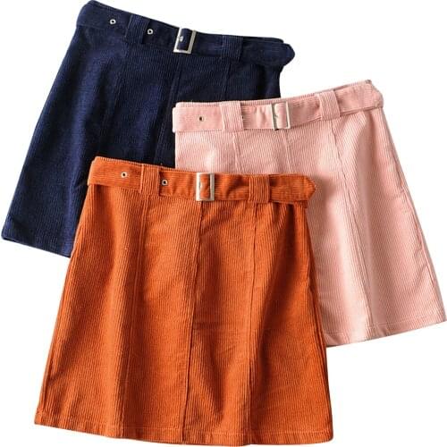 Women Casual Solid Color Skirt, Female High Waist Corduroy Close-fitting Dress, S/ M/ L, Navy Blue/ Orange/ Pink