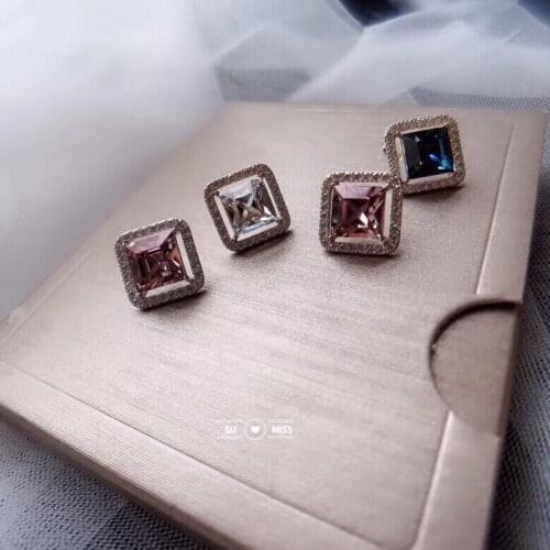 Hot Fashion Brincos Oorbellen Copper Bijoux Square Geometric Crystal and Cubic Zirconia Crystal Stud Earrings For Women Jewelry